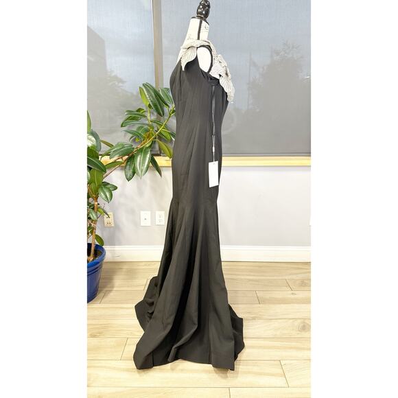 Mac Duggal Black One-Shoulder Maxi Dress with Silver Detail - Picture 8 of 11